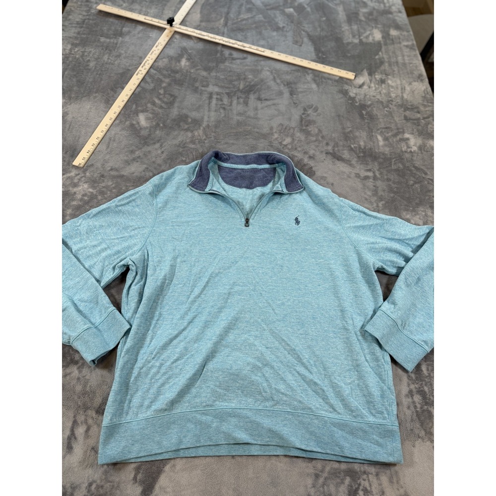 Polo Ralph Lauren Men's M Heather Blue Teal Quarter Zip Mock Neck Pullover